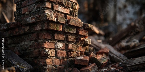 Abandoned Brick Chimney in Decay Scene