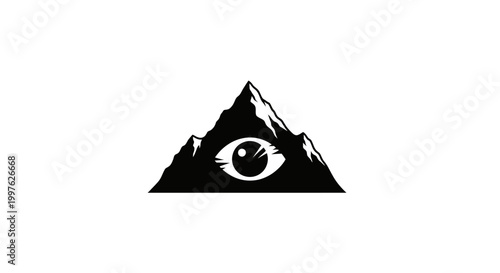 Mysterious eye in mountain peak silhouette.