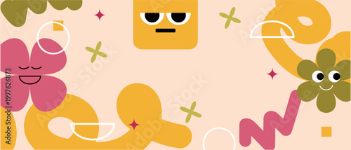 Fun abstract kids illustration with geometric shapes and bright colors. Perfect for children education, preschool activities, and creative school designs. 