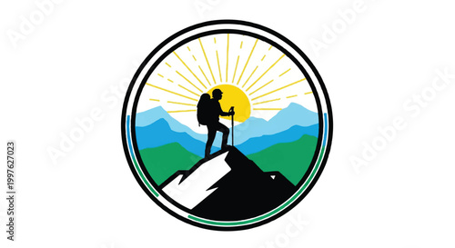 Mountain climber silhouette reaching summit symbol sunlight outdoors activity