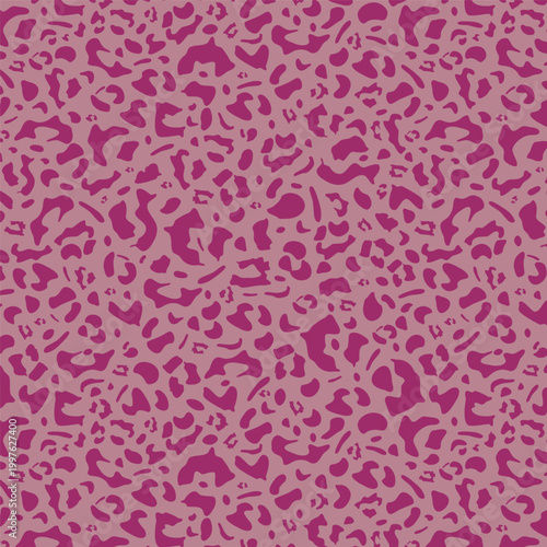 Leopard skin seamless pattern. Abstract wild animal print with spots, trendy fuchsia color animalistic texture for textile, fabric, wallpaper, background. Vector illustration