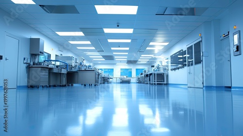 Empty modern cleanroom laboratory providing medical science research environment