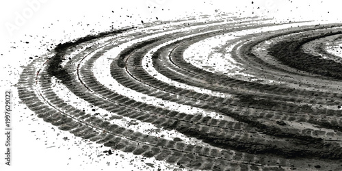 Obraz na plátne Black tire tracks curving on the ground in a circular pattern