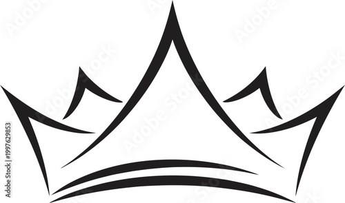 Simple black crown icon with pointed tips and smooth lines  royalty symbol