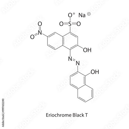 Eriochrome Black T skeletal structure. dye compound schematic illustration. Simple diagram, chemical formula.