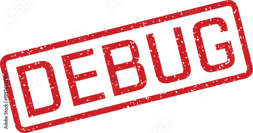 Red rubber stamp with the word 'debug' software development concept