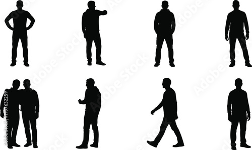 Here is the professional metadata for this collection of men's silhouettes, featuring standing, walking, and interacting poses.