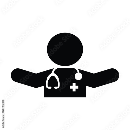 Human Doctor Medical Icon, Medical professional with stethoscope representing healthcare services and diagnosis.