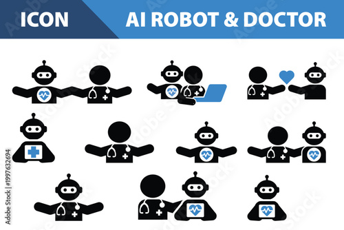 AI Doctor Robot and Healthcare Professional Icon Set