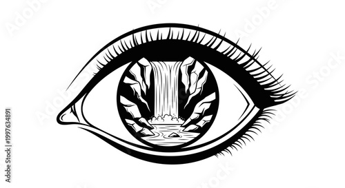 An eye with a waterfall inside.