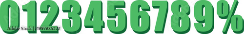 Green 3 d numbers and percent sign on white background