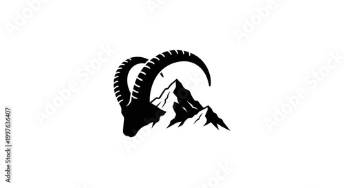 Black silhouette of mountain goat head.