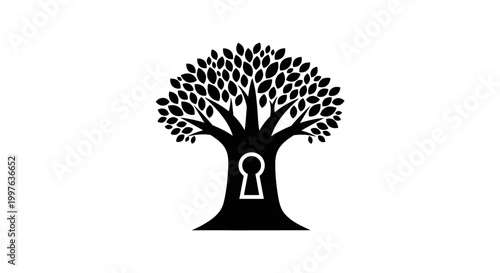 Tree with keyhole silhouette graphic design.