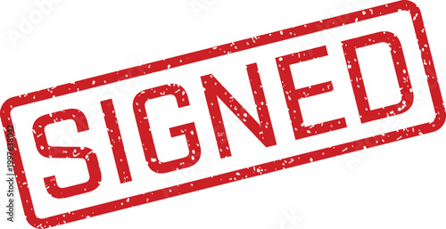 Red rubber stamp with the word 'signed' in bold capitals