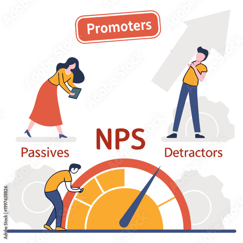 Net promoter score nps concept with people and gauge promoters