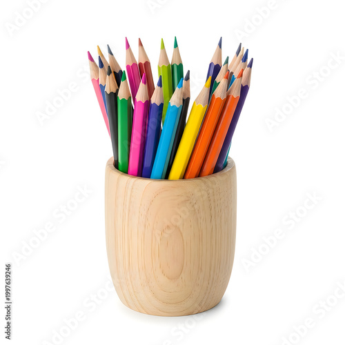 Colorful pencils in a cup