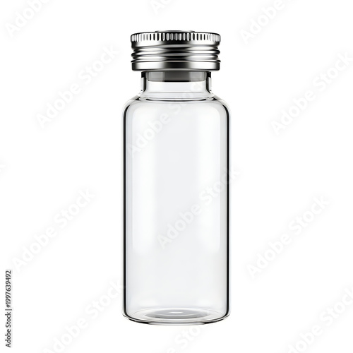 Empty glass bottle with metal screw on cap