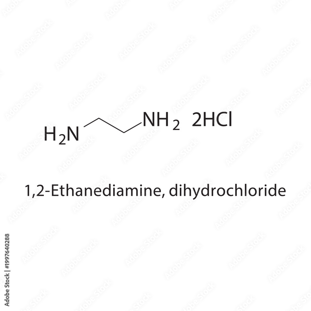 Fototapeta premium 1,2-Ethanediamine dihydrochloride skeletal structure. salt compound schematic illustration. Simple diagram, chemical formula.