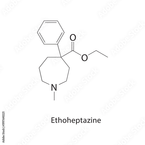 Ethoheptazine skeletal structure. opioid compound schematic illustration. Simple diagram, chemical formula.
