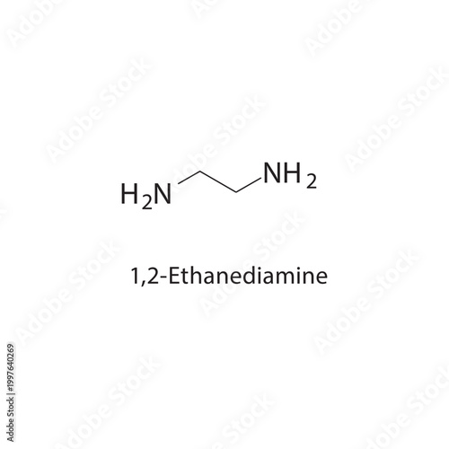 1,2-Ethanediamine skeletal structure. diamine compound schematic illustration. Simple diagram, chemical formula.