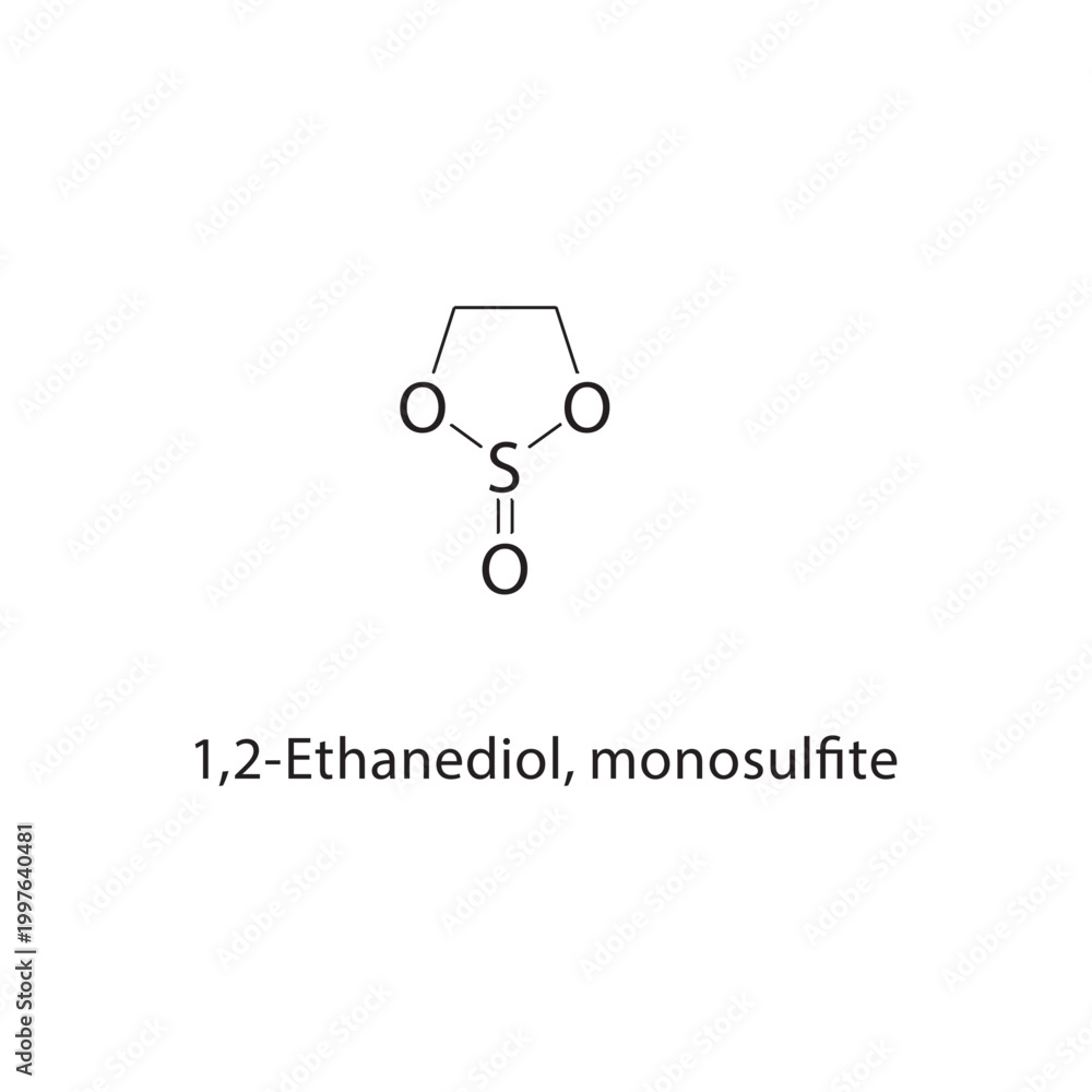 Fototapeta premium 1,2-Ethanediol monosulfite skeletal structure. sulfite compound schematic illustration. Simple diagram, chemical formula.