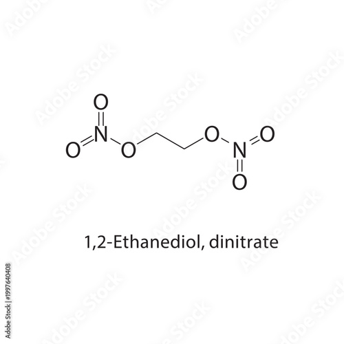 1,2-Ethanediol dinitrate skeletal structure. nitrate compound schematic illustration. Simple diagram, chemical formula.