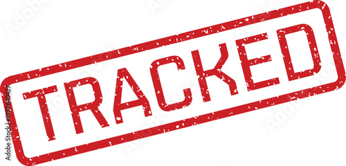 Red 'tracked' stamp impression on white background