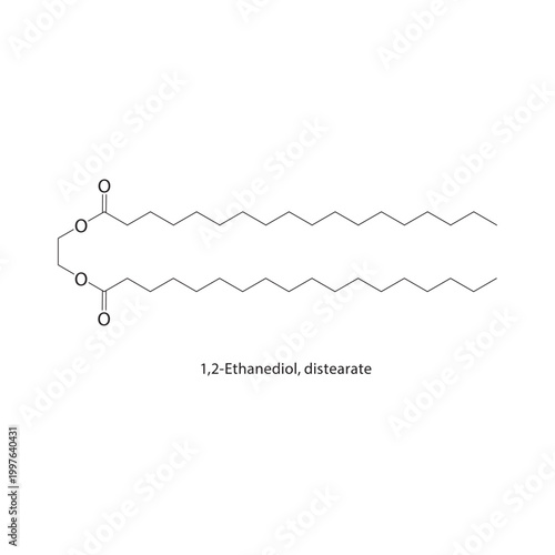 1,2-Ethanediol distearate skeletal structure. ester compound schematic illustration. Simple diagram, chemical formula.