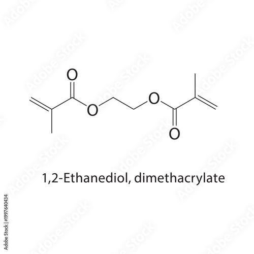 1,2-Ethanediol dimethacrylate skeletal structure. methacrylate compound schematic illustration. Simple diagram, chemical formula.