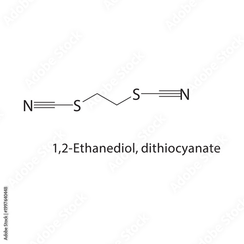 1,2-Ethanediol dithiocyanate skeletal structure. thiocyanate compound schematic illustration. Simple diagram, chemical formula.