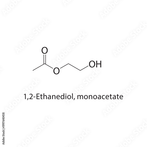 1,2-Ethanediol monoacetate skeletal structure. ester compound schematic illustration. Simple diagram, chemical formula.