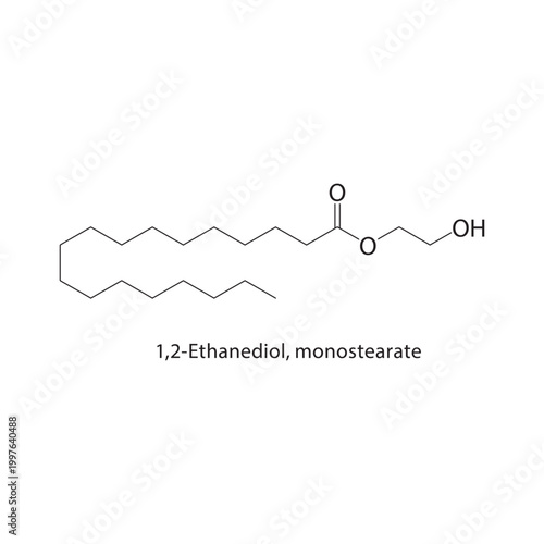 1,2-Ethanediol monostearate skeletal structure. ester compound schematic illustration. Simple diagram, chemical formula.