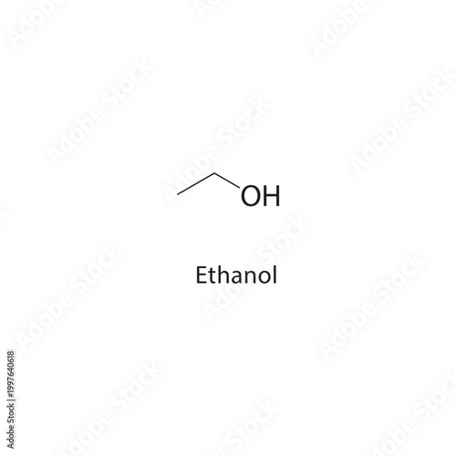 Ethanol skeletal structure. alcohol compound schematic illustration. Simple diagram, chemical formula.