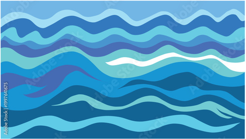 Abstract blue sea waves background. Modern wavy vector illustration of ocean ripples. Ideal for summer, nature, and water-themed designs. Editable EPS isolated. Abstract Sea Waves Blue Vector BG.
