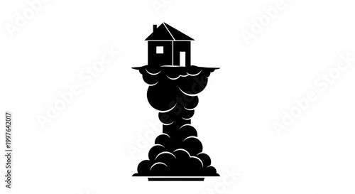 Black silhouette house on tornado.