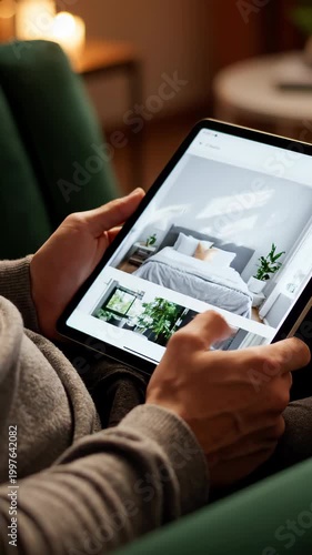 Person browsing interior design ideas on a tablet at home.