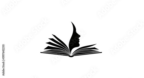 Silhouette of a woman reading a book.