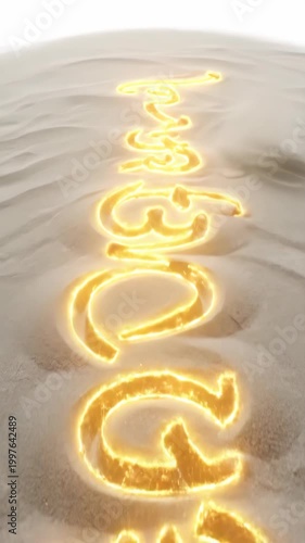 Golden Light Beam Illuminates Ancient Desert Symbols.