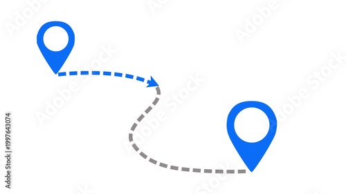 Two Location Pins Connected Dotted Path Animation Navigation Route Map 4K Loop