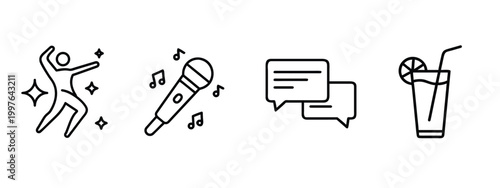 Event celebration web line icons set birthday party balloons gift surprise cake dessert web line icons set & more vector illustration on editable stroke