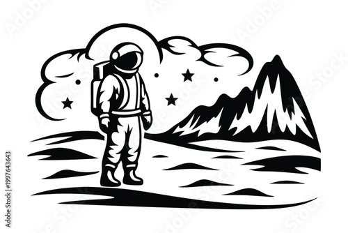 Foto Flat Vector Silhouette of an Astronaut Exploring the Vast Landscape of Mars