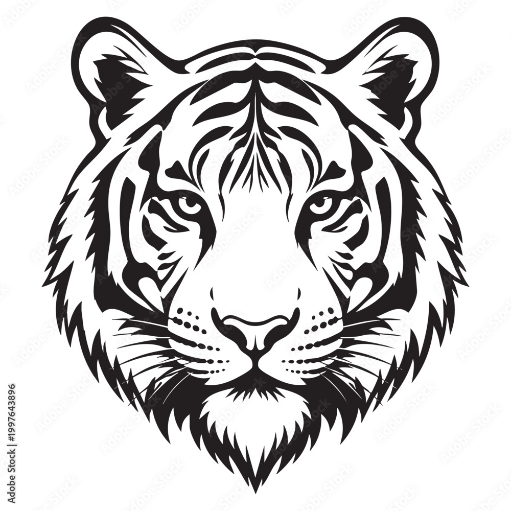 Obraz premium Black and White Tiger Head Vector Illustration Tribal Wildlife Logo Design
