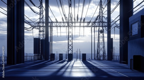 Power station transferring electricity to a sprawling city