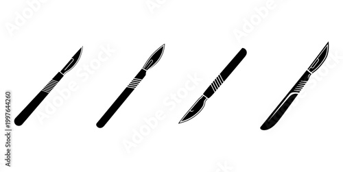 Scalpel Silhouette Set Surgical Knife Medical Tool Icon Collection Black Vector