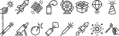 Fireworks and Firecracker Party Icon Set