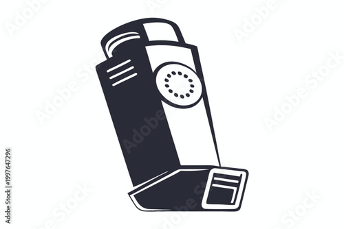 Professional Asthma Inhaler Graphic Symbol in Simple Black and White Vector Style