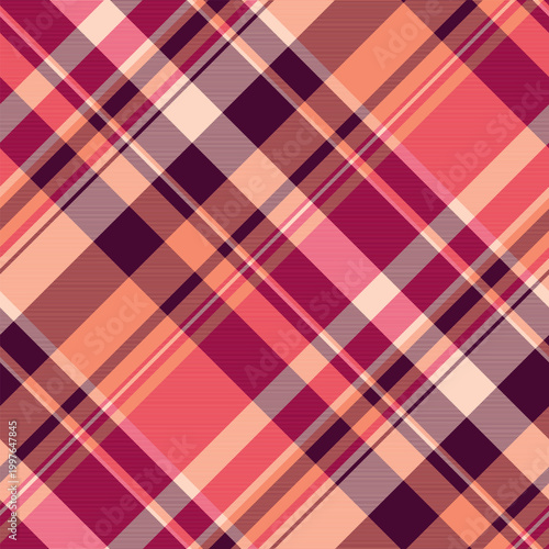 Silky texture vector tartan, style pattern check fabric. Masculine plaid background seamless textile in dark and red colors.