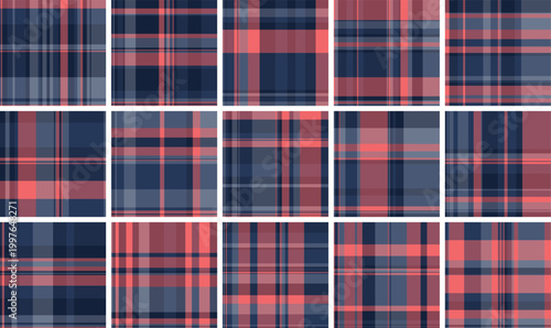 Plaid pack for casual American fashion and Independence Day decor. Vector patterns ideal for shirts, jackets, blankets, scarves, and lifestyle projects.