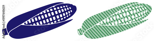 Stylized corn illustration in contrasting colors, representing agriculture and harvest