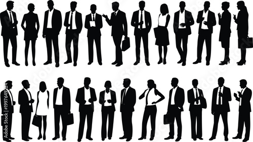 Fotografie Multiple business silhouettes of professionals standing, conversing, and holding